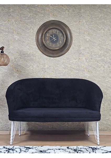 Ikili Teddy Beyaz Boyalı Telli Ayak Çay Seti Koltuk Ikili Berjer , Balkon, Salon, Ofis Siyah Renk 40,5 Boyut/ebat