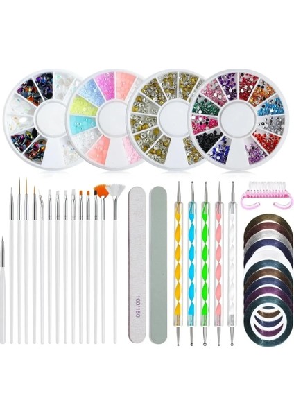 Jel Tırnak Resim Nail Art Tırnak Süsleme Makyaj Için Boyama Fırça Seti Dot Kalem Set (Süs Hediyeli)