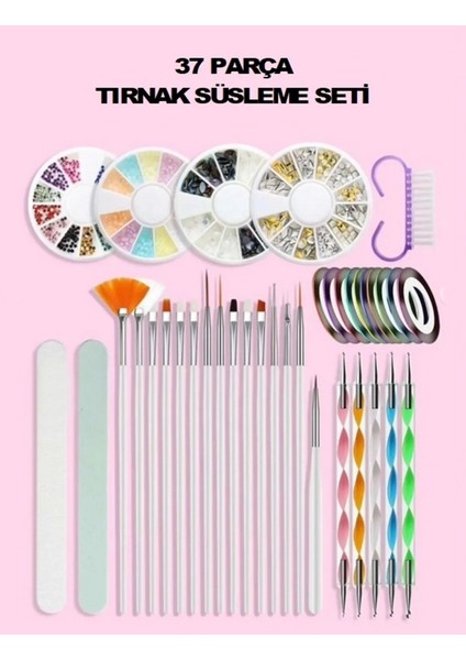 Jel Tırnak Resim Nail Art Tırnak Süsleme Makyaj Için Boyama Fırça Seti Dot Kalem Set (Süs Hediyeli)