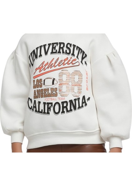 Kız Çocuk Kapüşonlu University Baskılı Kırık Beyaz Sweatshirt – Şardonlu Pamuklu indirimleri