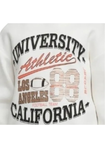 Kız Çocuk Kapüşonlu University Baskılı Kırık Beyaz Sweatshirt – Şardonlu Pamuklu