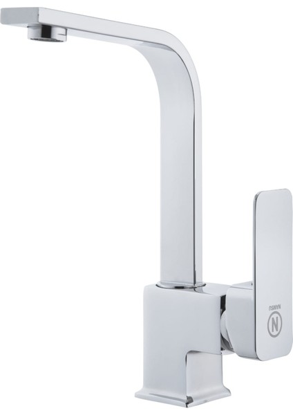 Lavabo Bataryası Krom Kare Banyo Lavabo Musluk Ağır Prinç Gövde Döner Boru Lüks Armatür Gümüş Gri indirimleri