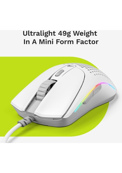 Model O 2 Mini Beyaz Kablolu Oyuncu Faresi: Hafif 49 Gram, 26K Optik Sensör, 80 Milyon Tıkl modelleri