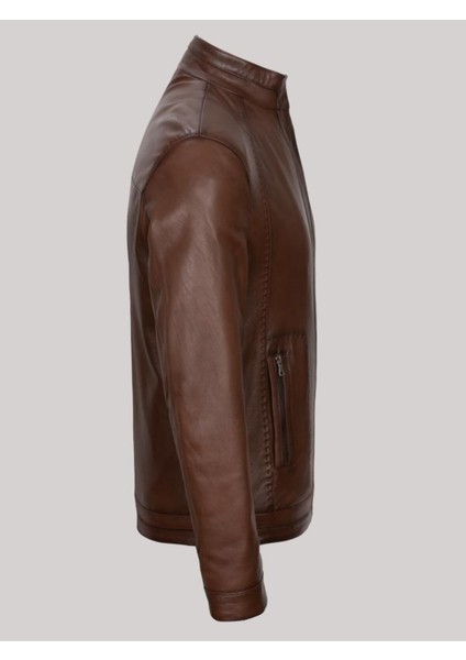 Hakiki Kuzu Derisi Kahverengi Erkek Deri Mont Düz Kesim 2 Cepli Deri Ceket modelleri