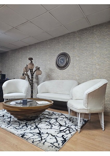 Teddy Takım Beyaz Boyalı Telli Ayak Çay Seti Koltuk - Berjer , Balkon, Salon, Ofis Krem Renk 40 x 125 Boyut/ebat fırsatları