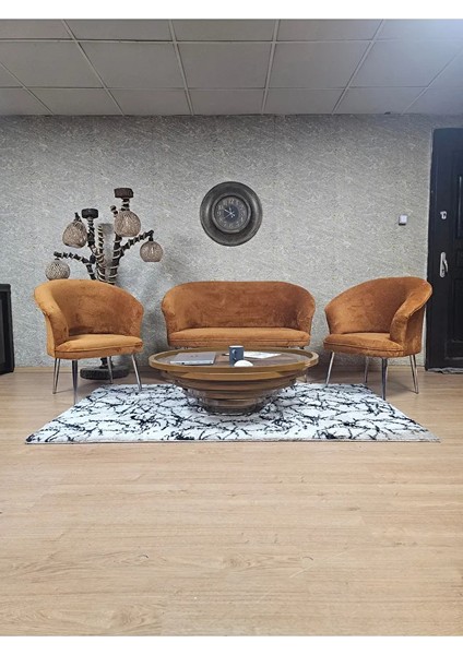 Teddy Takım Krom Kaplama Sivriltme Ayak Çay Seti Koltuk - Berjer , Balkon, Salon, Ofis Kiremit Renk 40 x 125 Boyut/ebat