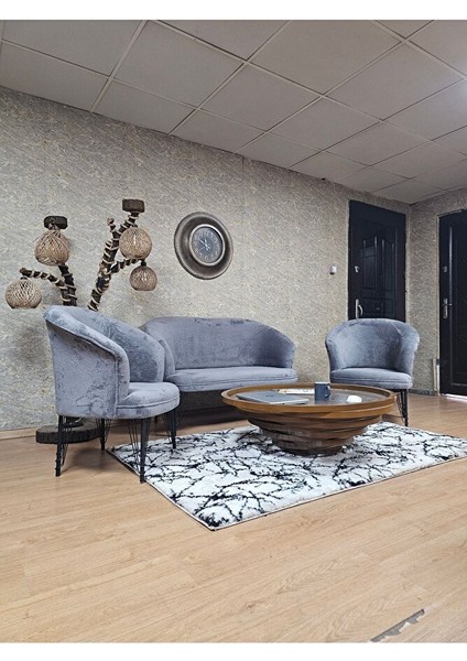 Teddy Takım Siyah Boyalı Telli Ayak Çay Seti Koltuk - Berjer , Balkon, Salon, Ofis Gri Renk 40 x 125 Boyut/ebat modelleri