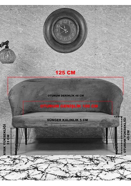 Teddy Takım Siyah Boyalı Telli Ayak Çay Seti Koltuk - Berjer , Balkon, Salon, Ofis Gri Renk 40 x 125 Boyut/ebat indirimleri