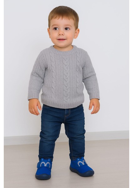 Göz Detaylı Erkek Bebe Panduf Mavi