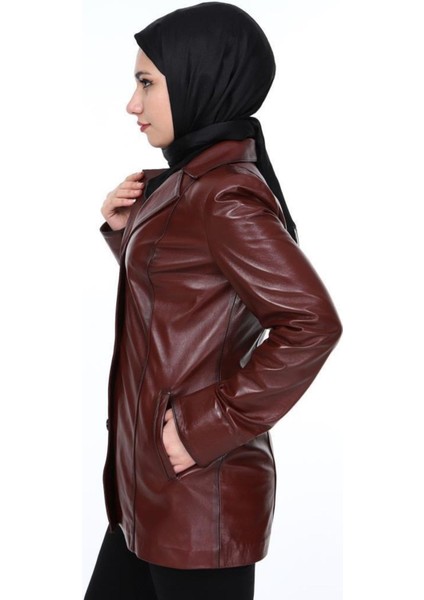 Hakiki Kuzu Derisi Bordo Önden Düğmeli Kadın Ceket fırsatları