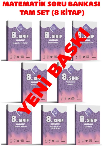 8. Sınıf Lgs Matematik Soru Bankası Tam Set - Toplam 2000 Soru 8 Kitap