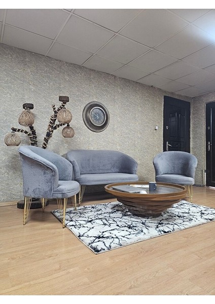 Teddy Takım Gold Kaplama Telli Ayak Çay Seti Koltuk - Berjer , Balkon, Salon, Ofis Gri Renk 40 x 125 Boyut/ebat modelleri