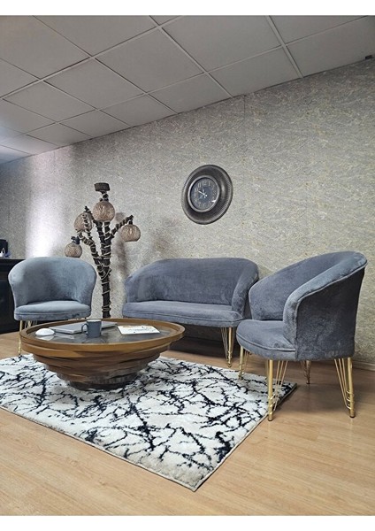 Teddy Takım Gold Kaplama Telli Ayak Çay Seti Koltuk - Berjer , Balkon, Salon, Ofis Gri Renk 40 x 125 Boyut/ebat fırsatları
