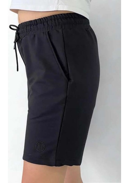 Unisex Beli Bağlamalı Pamuklu Cepli Siyah Şort fiyatları