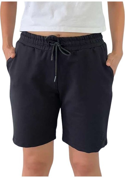 Unisex Beli Bağlamalı Pamuklu Cepli Siyah Şort modelleri
