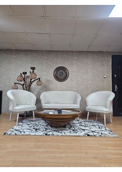 Teddy Takım Beyaz Boyalı Sivriltme Ayak Çay Seti Koltuk - Berjer , Balkon, Salon, Ofis Krem Renk 40 x 125 Boyut/ebat