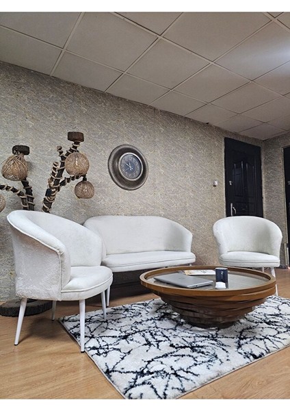 Teddy Takım Beyaz Boyalı Sivriltme Ayak Çay Seti Koltuk - Berjer , Balkon, Salon, Ofis Krem Renk 40 x 125 Boyut/ebat modelleri