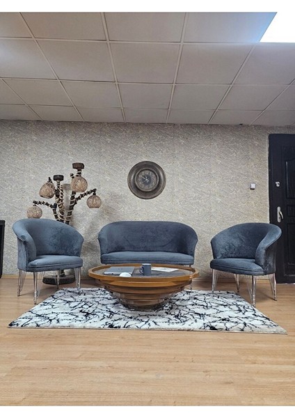 Teddy Takım Krom Kaplama Telli Ayak Çay Seti Koltuk - Berjer , Balkon, Salon, Ofis Füme Renk 40 x 125 Boyut/ebat