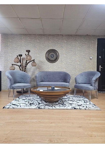 Teddy Takım Krom Kaplama Telli Ayak Çay Seti Koltuk - Berjer , Balkon, Salon, Ofis Gri Renk 40 x 125 Boyut/ebat