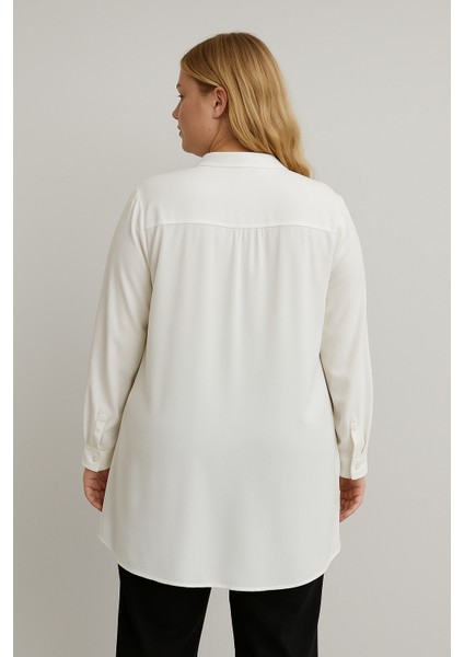 Kadın Büyük Beden Düğme Detaylı Jesica Kumaş Katlama Kol Hakim Yaka Tunik fiyatları