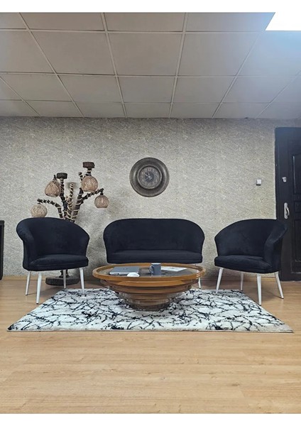 Teddy Takım Beyaz Boyalı Sivriltme Ayak Çay Seti Koltuk - Berjer , Balkon, Salon, Ofis Siyah Renk 40 x 125 Boyut/ebat