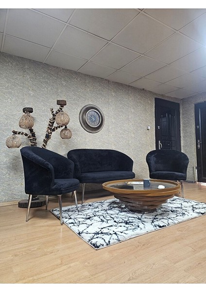 Teddy Takım Krom Kaplama Sivriltme Ayak Çay Seti Koltuk - Berjer , Balkon, Salon, Ofis Siyah Renk 40 x 125 Boyut/ebat modelleri