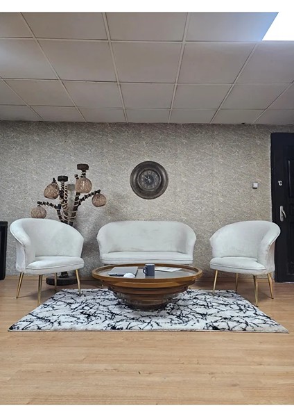 Teddy Takım Gold Kaplama Sivriltme Ayak Çay Seti Koltuk - Berjer , Balkon, Salon, Ofis Krem Renk 40 x 125 Boyut/ebat
