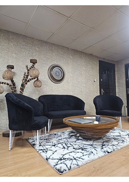 Teddy Takım Beyaz Boyalı Telli Ayak Çay Seti Koltuk - Berjer , Balkon, Salon, Ofis Siyah Renk 40 x 125 Boyut/ebat modelleri