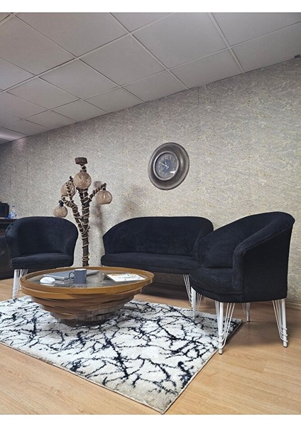 Teddy Takım Beyaz Boyalı Telli Ayak Çay Seti Koltuk - Berjer , Balkon, Salon, Ofis Siyah Renk 40 x 125 Boyut/ebat fırsatları