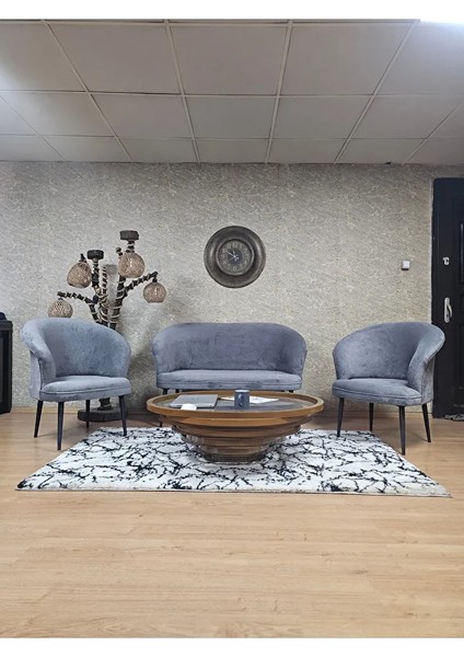 Teddy Takım Siyah Boyalı Sivriltme Ayak Çay Seti Koltuk - Berjer , Balkon, Salon, Ofis Gri Renk 40 x 125 Boyut/ebat