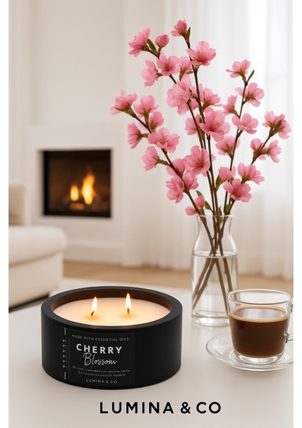 Çift Ahşap Fitilli Japon Kiraz Çiçeği Kokulu %100 Soya Wax Beton Siyah Mum fiyatları