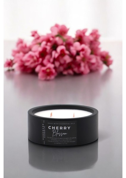 Çift Ahşap Fitilli Japon Kiraz Çiçeği Kokulu %100 Soya Wax Beton Siyah Mum modelleri