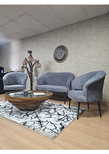 Teddy Takım Siyah Boyalı Sivriltme Ayak Çay Seti Koltuk - Berjer , Balkon, Salon, Ofis Gri Renk 40 x 125 Boyut/ebat fırsatları