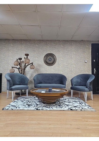 Teddy Takım Beyaz Boyalı Telli Ayak Çay Seti Koltuk - Berjer , Balkon, Salon, Ofis Füme Renk 40 x 125 Boyut/ebat