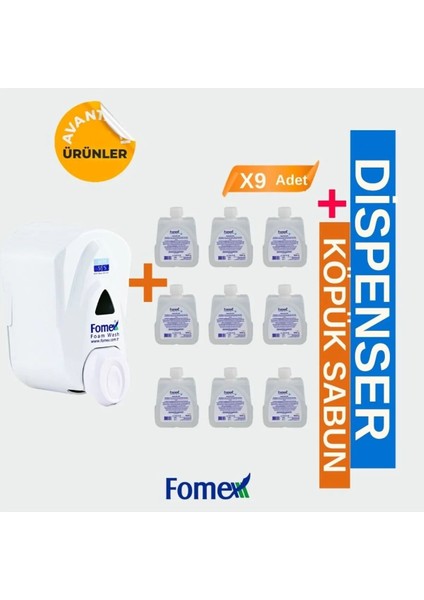 F303 Köpük Sabun 500 ml Standart 9 Adet + F205 Köpük Sabun Aparatı Beyaz 500 ml 1 Adet