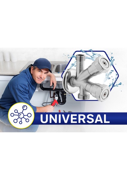 Dual Ara Musluk | Çamaşır & Bulaşık Makinesi Musluğu | 1/2” Giriş, 2 Çıkış, Pirinç Gövde fiyatları