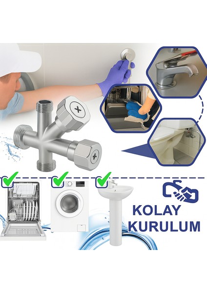 Dual Ara Musluk | Çamaşır & Bulaşık Makinesi Musluğu | 1/2” Giriş, 2 Çıkış, Pirinç Gövde modelleri