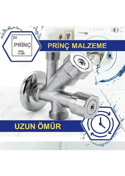 Dual Ara Musluk | Çamaşır & Bulaşık Makinesi Musluğu | 1/2” Giriş, 2 Çıkış, Pirinç Gövde indirimleri