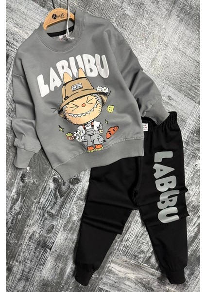 Labubu Desenli Erkek Çocuk Gri Renk Eşofman Takım modelleri