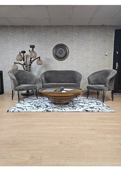 Teddy Takım Siyah Boyalı Telli Ayak Çay Seti Koltuk - Berjer , Balkon, Salon, Ofis Kahverengi Renk 40 x 125 Boyut/ebat