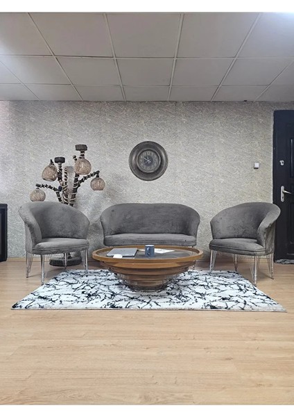 Teddy Takım Krom Kaplama Telli Ayak Çay Seti Koltuk - Berjer , Balkon, Salon, Ofis Kahverengi Renk 40 x 125 Boyut/ebat