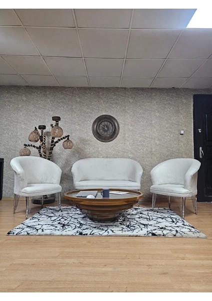 Teddy Takım Krom Kaplama Telli Ayak Çay Seti Koltuk - Berjer , Balkon, Salon, Ofis Krem Renk 40 x 125 Boyut/ebat