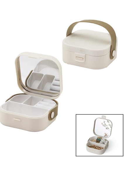 Çanta Boy 9X9CM - Y:3.7cm Aynalı Makyaj - Takı Organizer 4bölme - Taşıma Kulp (5067)