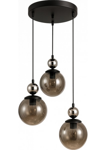 Mira 3'lü Siyah Krom Füme Camlı Sarkıt Avize modelleri