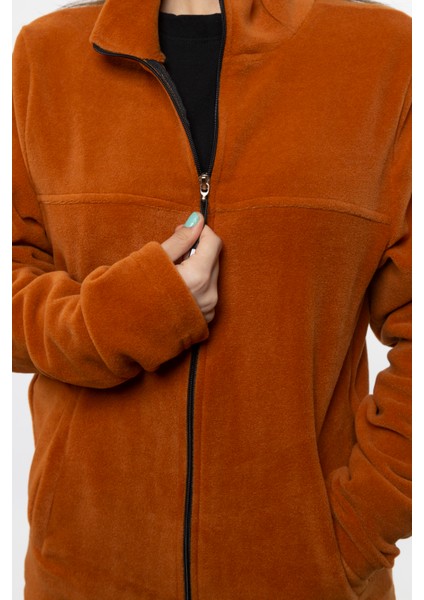 Kadın Önü Fermuarlı Kışlık Tarçın Renk Polar Ceket fırsatları