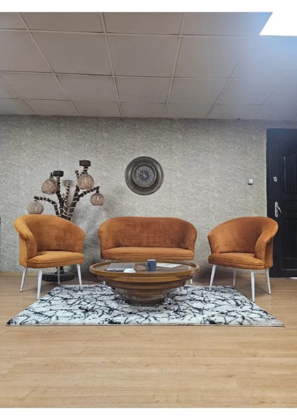 Teddy Takım Beyaz Boyalı Sivriltme Ayak Çay Seti Koltuk - Berjer , Balkon, Salon, Ofis Kiremit Renk 40 x 125 Boyut/ebat