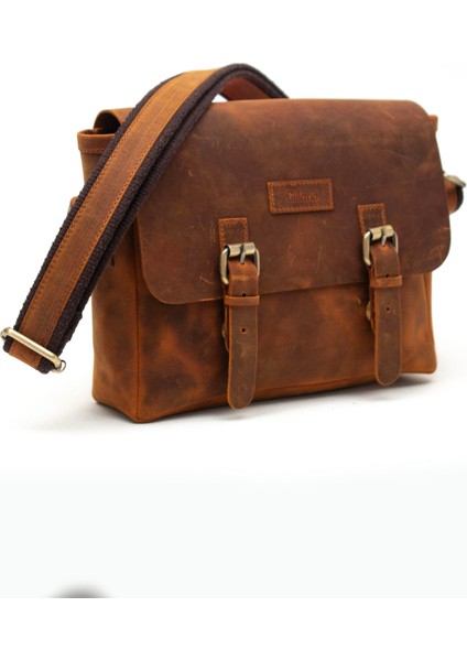 DESIGN01 Hakiki Eskitme Deri Kahve - Taba Unisex Postacı Çanta