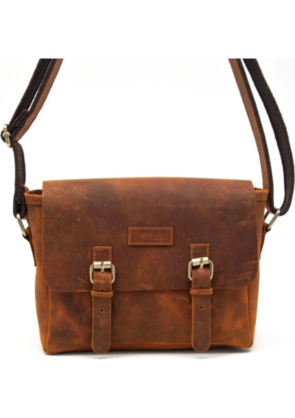 DESIGN01 Hakiki Eskitme Deri Kahve - Taba Unisex Postacı Çanta fırsatları
