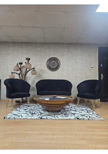 Teddy Takım Gold Kaplama Telli Ayak Çay Seti Koltuk - Berjer , Balkon, Salon, Ofis Siyah Renk 40 x 125 Boyut/ebat