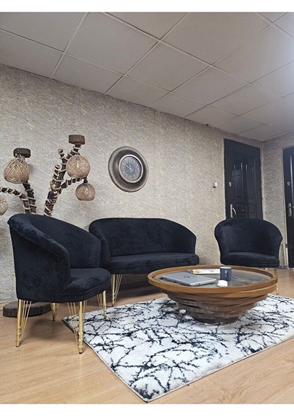 Teddy Takım Gold Kaplama Telli Ayak Çay Seti Koltuk - Berjer , Balkon, Salon, Ofis Siyah Renk 40 x 125 Boyut/ebat modelleri